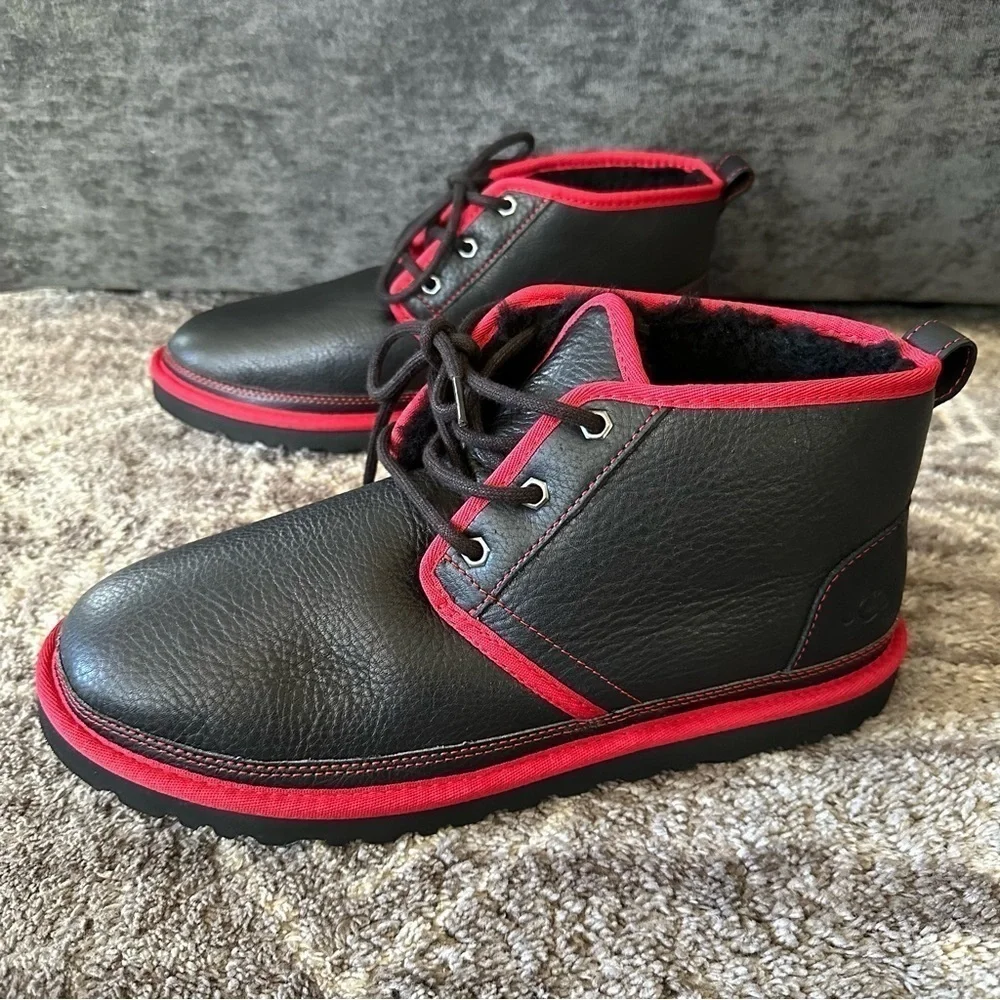 NWOT Ugg Neumel Leather Chukka Boots Black Red Mens 11